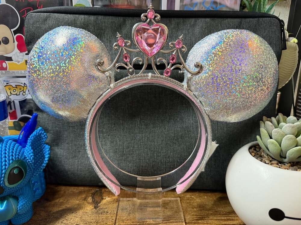 EUC Disney Parks Iridescent Pink Heart Tiara Princess Ears Headband